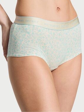 Victoria’s Secret VS Cotton Logo Boyshort Panty Blue Floral Size Medium NWT